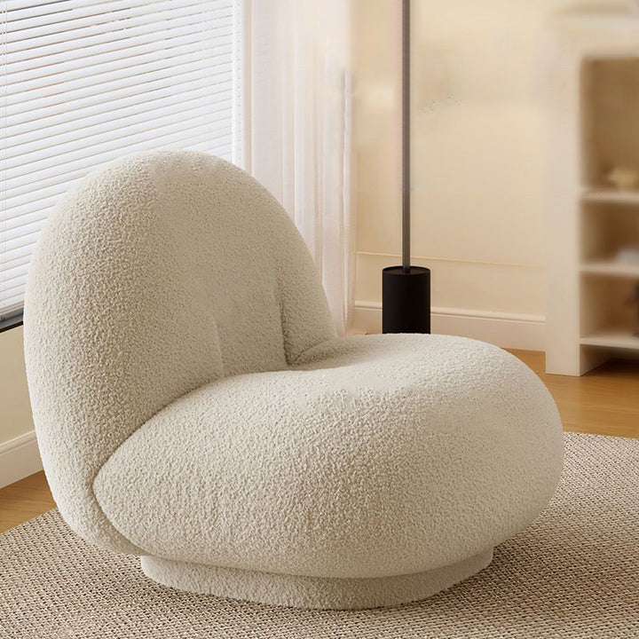 Contemporary Nordic Sherpa Fabric Plywood Ellipse Swivel Accent Chair Backrest Armless For Living Room