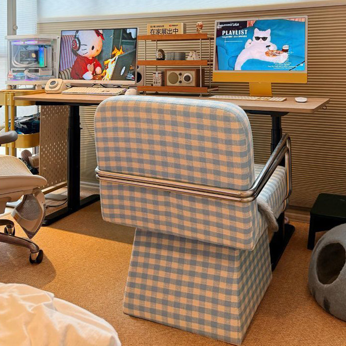 Moderna Minimalista Silla Giratoria de Terciopelo Madera Maciza Contrachapado Acero con Respaldo y Reposabrazos para Sala de Estar 