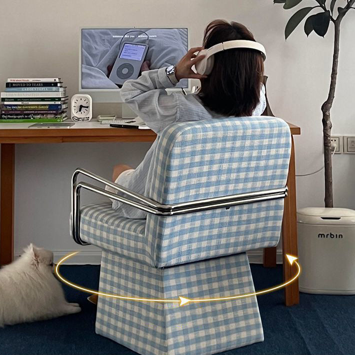 Moderna Minimalista Silla Giratoria de Terciopelo Madera Maciza Contrachapado Acero con Respaldo y Reposabrazos para Sala de Estar 
