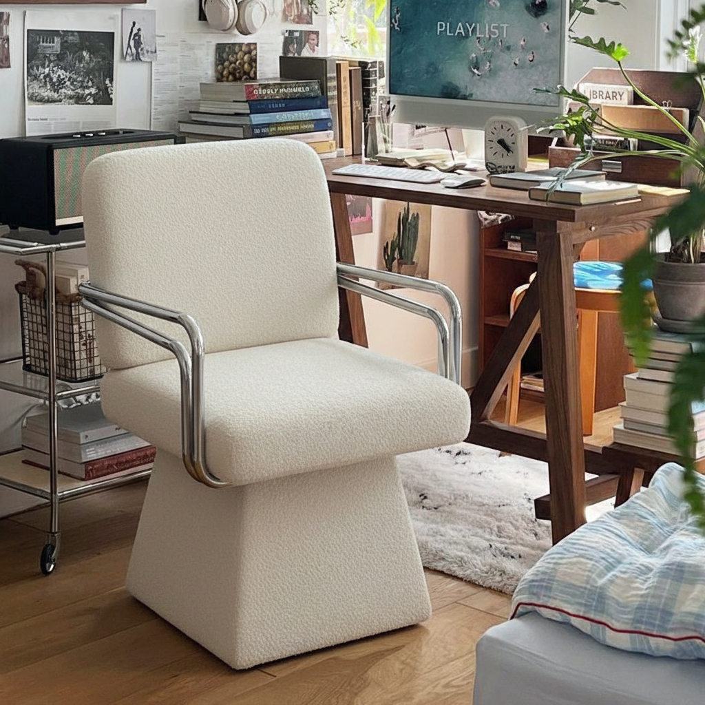 Moderna Minimalista Silla Giratoria de Terciopelo Madera Maciza Contrachapado Acero con Respaldo y Reposabrazos para Sala de Estar 