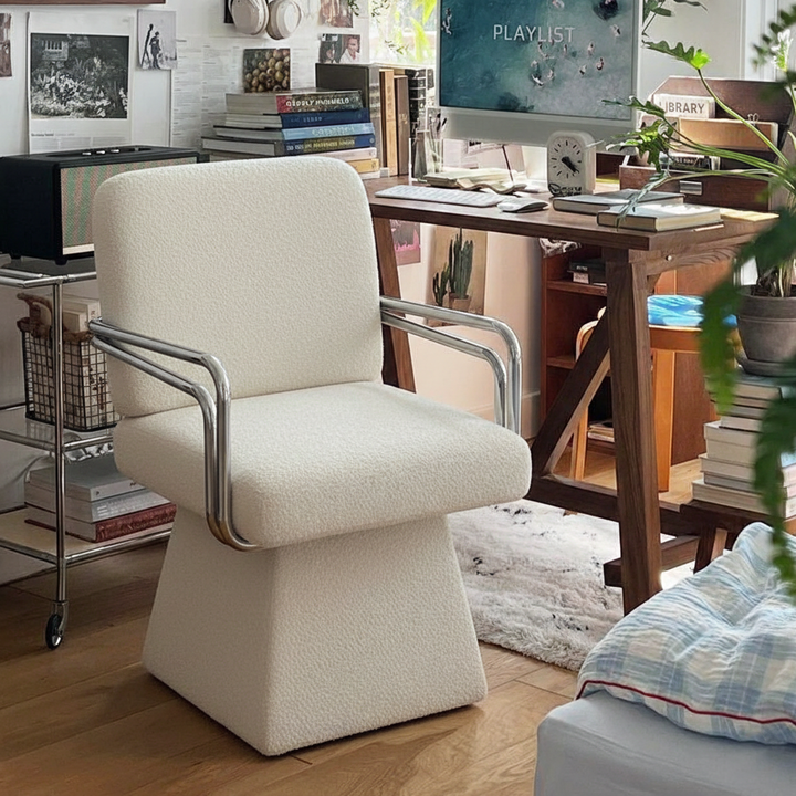 Moderna Minimalista Silla Giratoria de Terciopelo Madera Maciza Contrachapado Acero con Respaldo y Reposabrazos para Sala de Estar 
