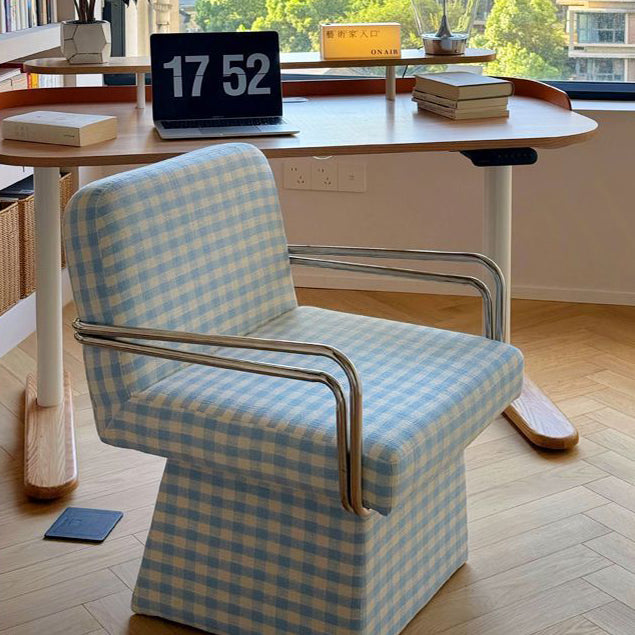 Moderna Minimalista Silla Giratoria de Terciopelo Madera Maciza Contrachapado Acero con Respaldo y Reposabrazos para Sala de Estar 