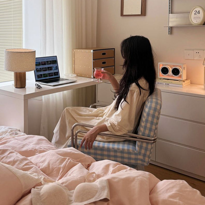 Moderna Minimalista Silla Giratoria de Terciopelo Madera Maciza Contrachapado Acero con Respaldo y Reposabrazos para Sala de Estar 