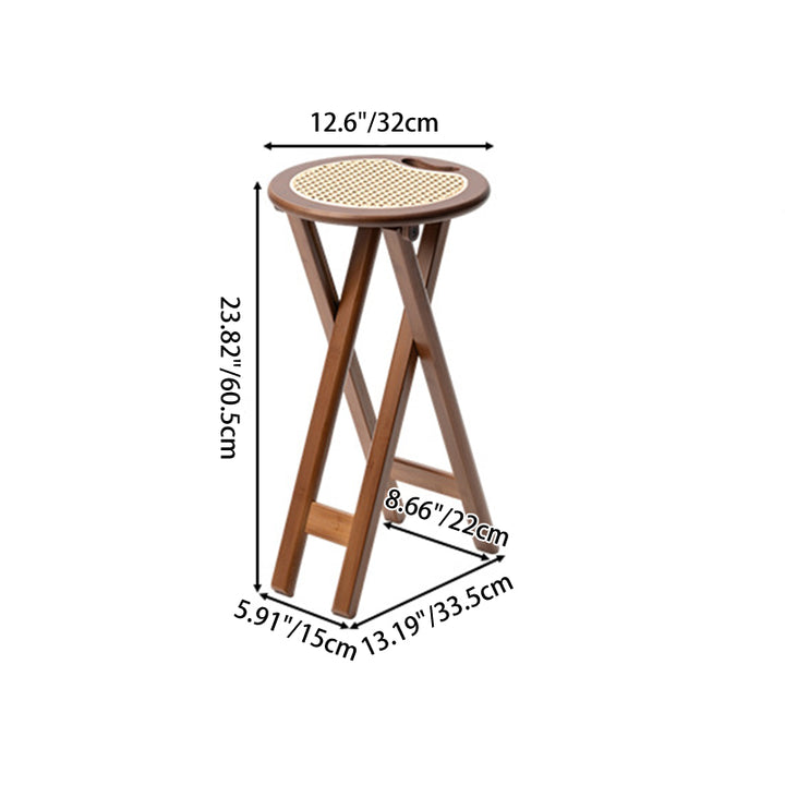Tabouret de bar pliant rond en bambou, résine et rotin tressé, style rétro contemporain, pour salle à manger et cuisine 