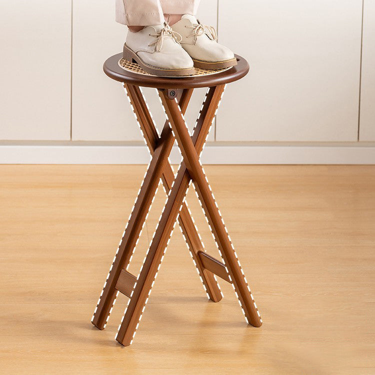 Tabouret de bar pliant rond en bambou, résine et rotin tressé, style rétro contemporain, pour salle à manger et cuisine 