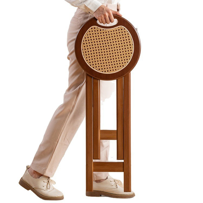 Tabouret de bar pliant rond en bambou, résine et rotin tressé, style rétro contemporain, pour salle à manger et cuisine 
