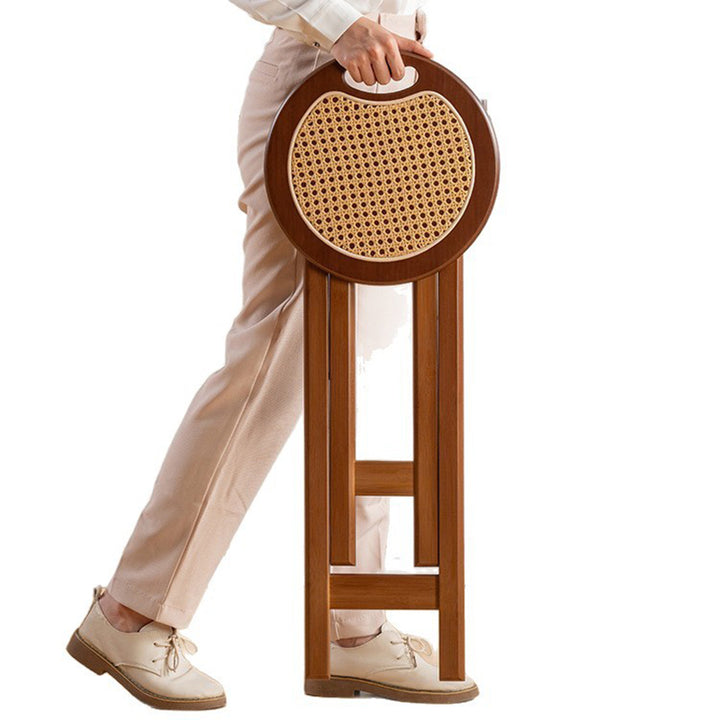 Tabouret de bar pliant rond en bambou, résine et rotin tressé, style rétro contemporain, pour salle à manger et cuisine 