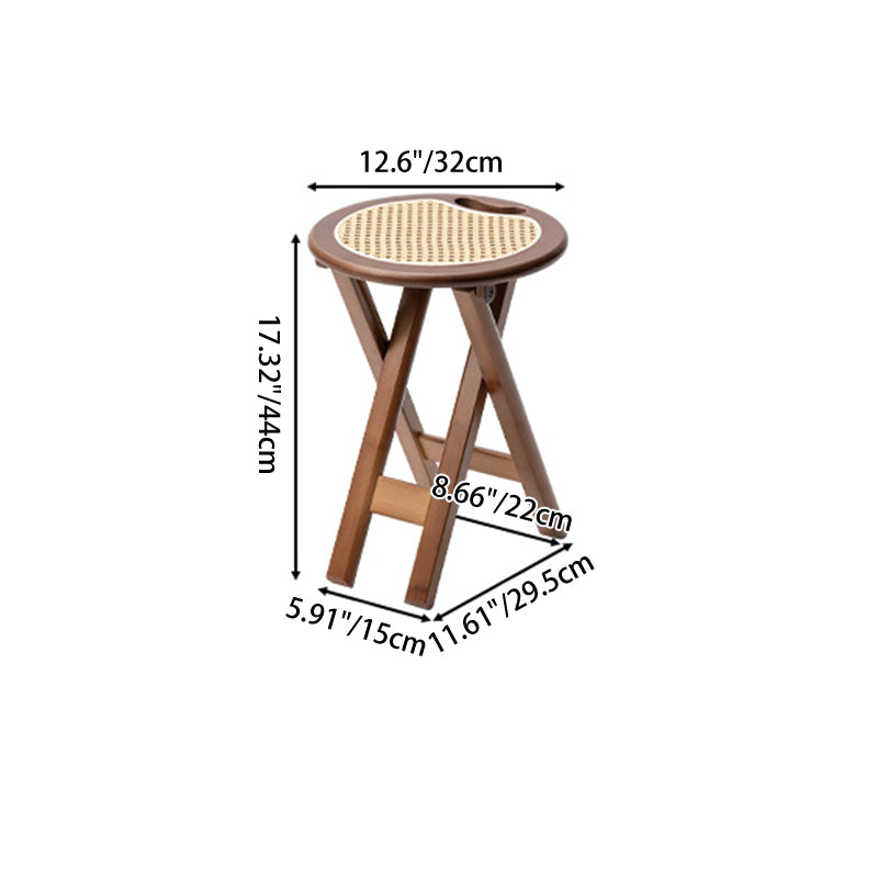 Tabouret de bar pliant rond en bambou, résine et rotin tressé, style rétro contemporain, pour salle à manger et cuisine 
