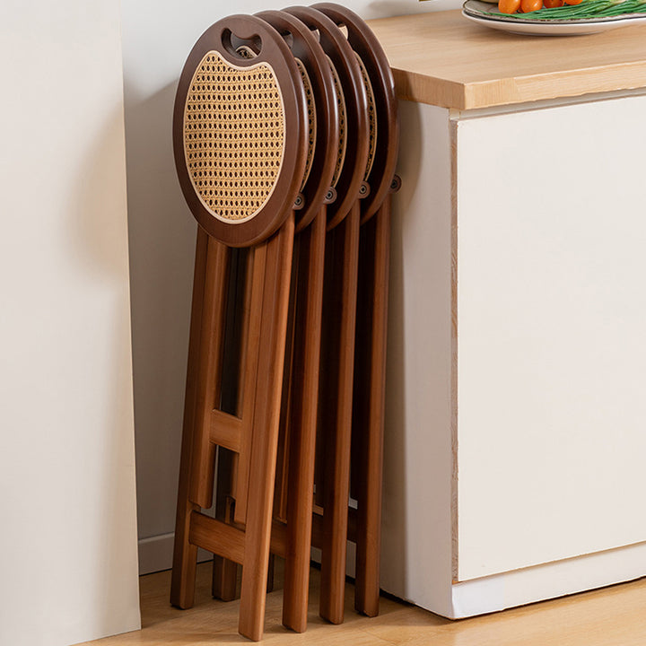 Tabouret de bar pliant rond en bambou, résine et rotin tressé, style rétro contemporain, pour salle à manger et cuisine 
