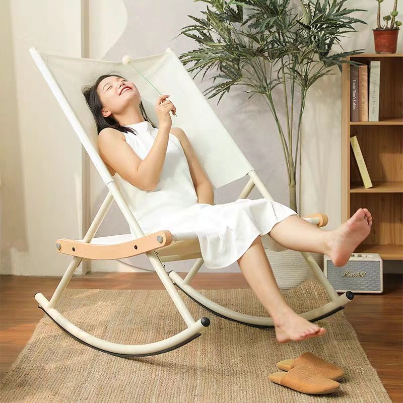 Modern Minimalist Teslin Polyester Linen Fabric Iron Rectangular Rocking Chair Backrest Armless For Living Room