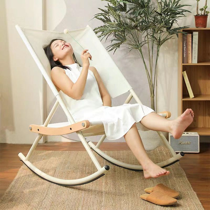 Modern Minimalist Teslin Polyester Linen Fabric Iron Rectangular Rocking Chair Backrest Armless For Living Room