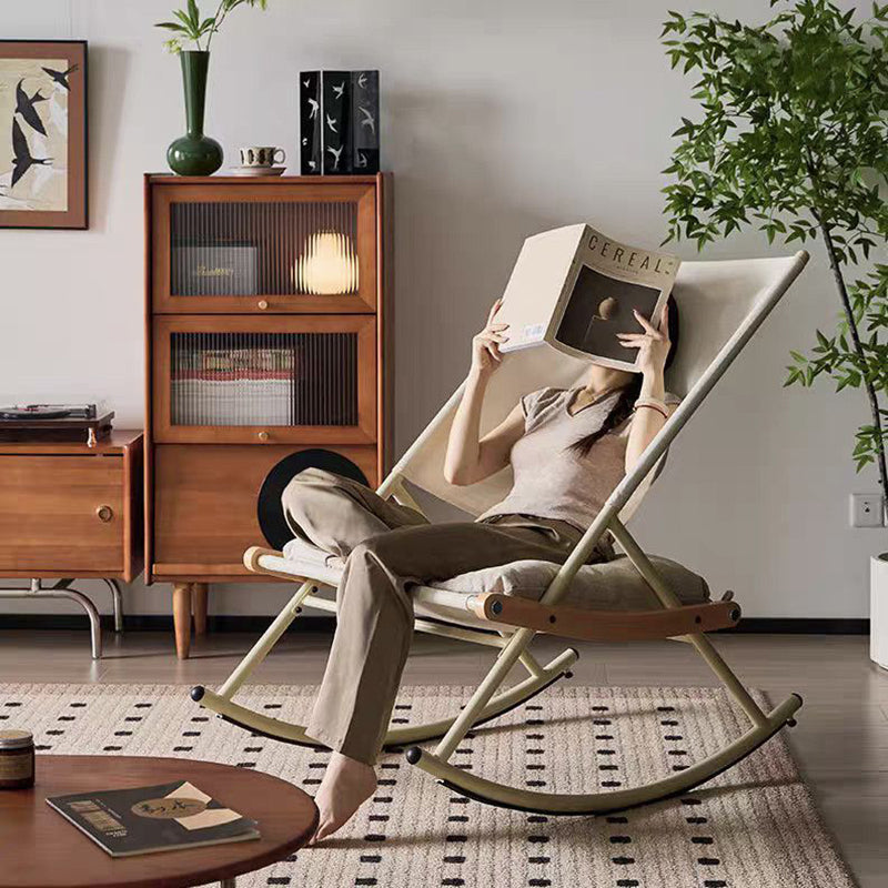Modern Minimalist Teslin Polyester Linen Fabric Iron Rectangular Rocking Chair Backrest Armless For Living Room