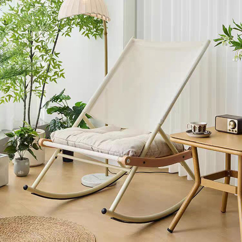 Modern Minimalist Teslin Polyester Linen Fabric Iron Rectangular Rocking Chair Backrest Armless For Living Room