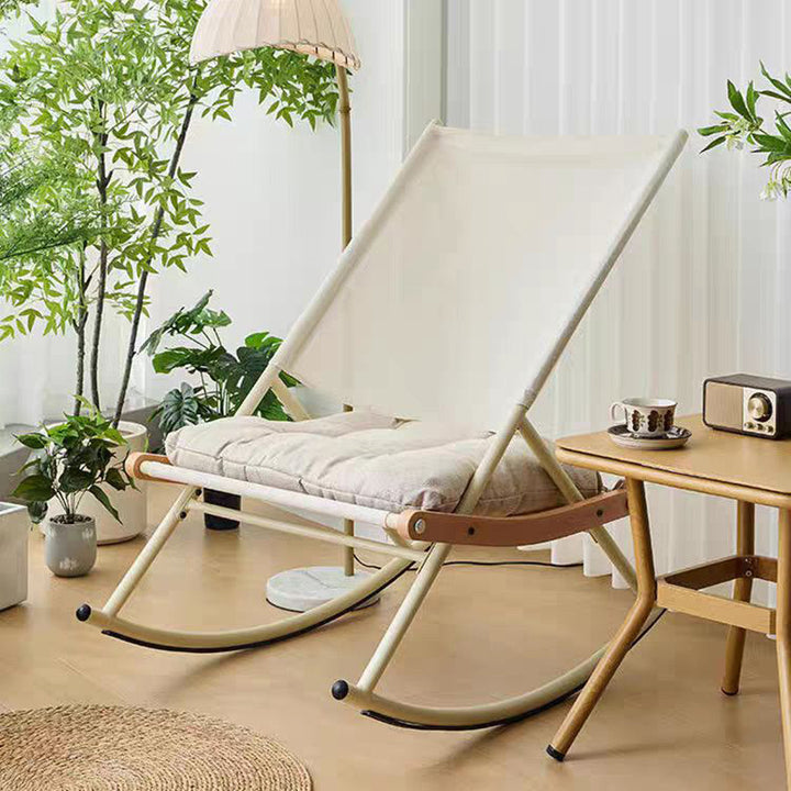 Modern Minimalist Teslin Polyester Linen Fabric Iron Rectangular Rocking Chair Backrest Armless For Living Room