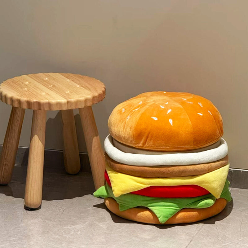 Contemporary Creative Velvet Particleboard Round Hamburger Low Stool Removable &amp; Storage For Living Room