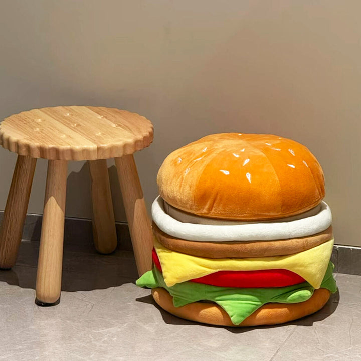 Contemporary Creative Velvet Particleboard Round Hamburger Low Stool Removable &amp; Storage For Living Room