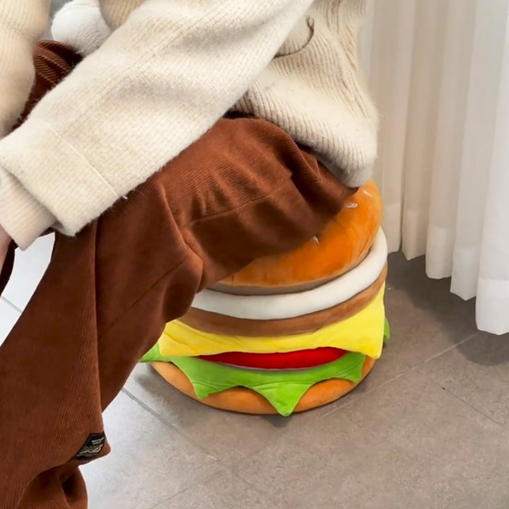 Contemporary Creative Velvet Particleboard Round Hamburger Low Stool Removable &amp; Storage For Living Room