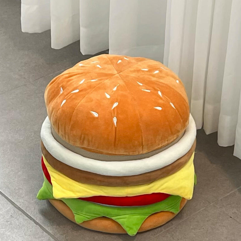 Contemporary Creative Velvet Particleboard Round Hamburger Low Stool Removable &amp; Storage For Living Room