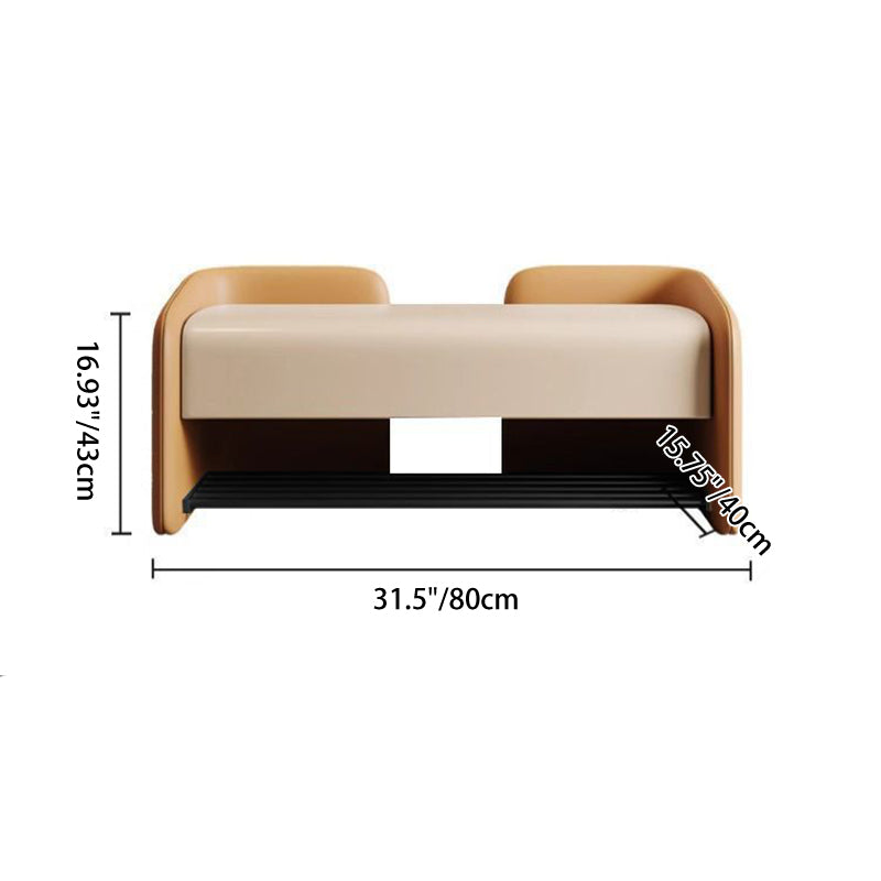 Banc à chaussures rectangulaire contemporain nordique en cuir Nappa synthétique, bois massif, contreplaqué et acier au carbone, 0/1 tiroir pour entrée 