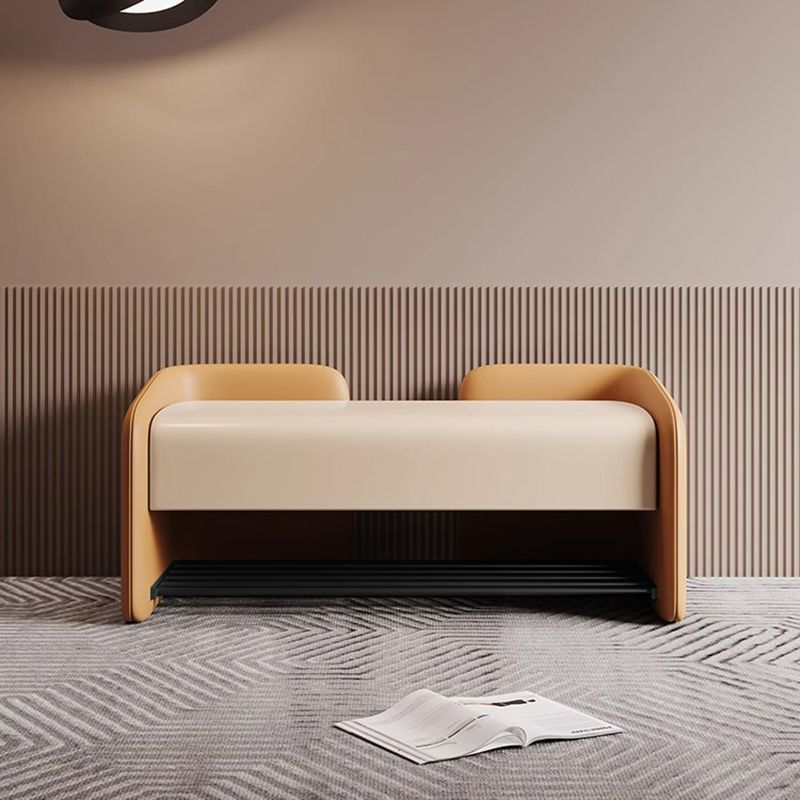 Banc à chaussures rectangulaire contemporain nordique en cuir Nappa synthétique, bois massif, contreplaqué et acier au carbone, 0/1 tiroir pour entrée 