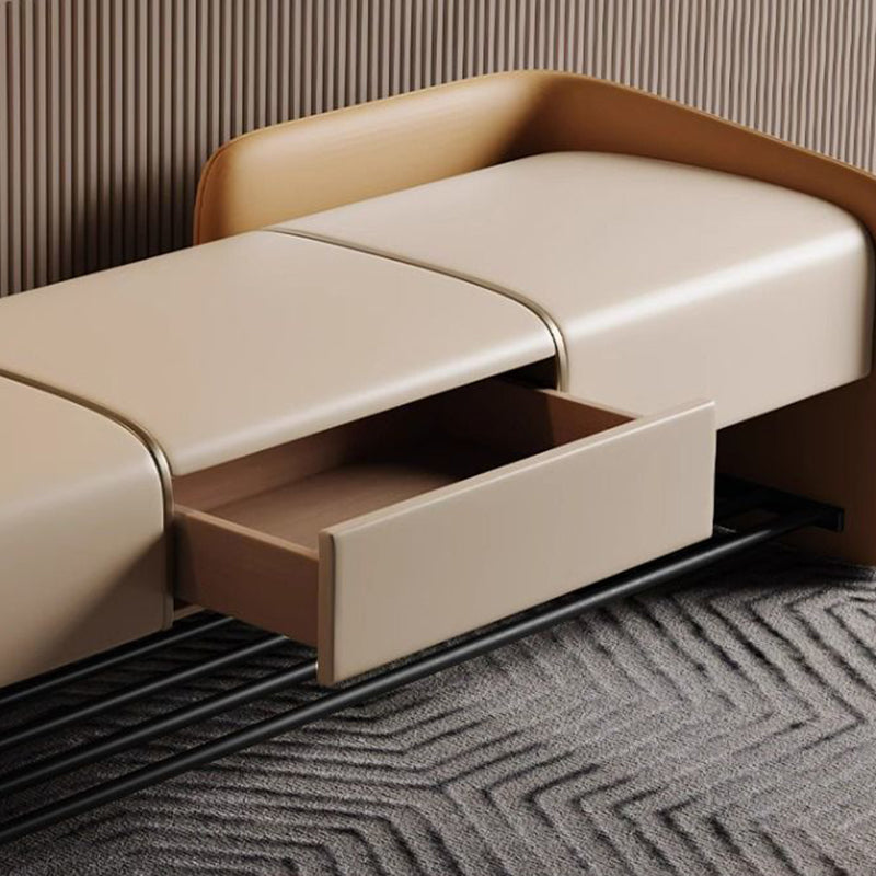 Banc à chaussures rectangulaire contemporain nordique en cuir Nappa synthétique, bois massif, contreplaqué et acier au carbone, 0/1 tiroir pour entrée 