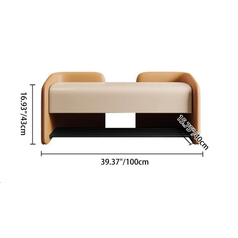 Banc à chaussures rectangulaire contemporain nordique en cuir Nappa synthétique, bois massif, contreplaqué et acier au carbone, 0/1 tiroir pour entrée 