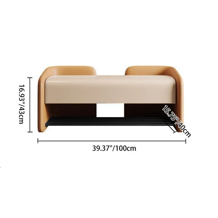 Banc à chaussures rectangulaire contemporain nordique en cuir Nappa synthétique, bois massif, contreplaqué et acier au carbone, 0/1 tiroir pour entrée 