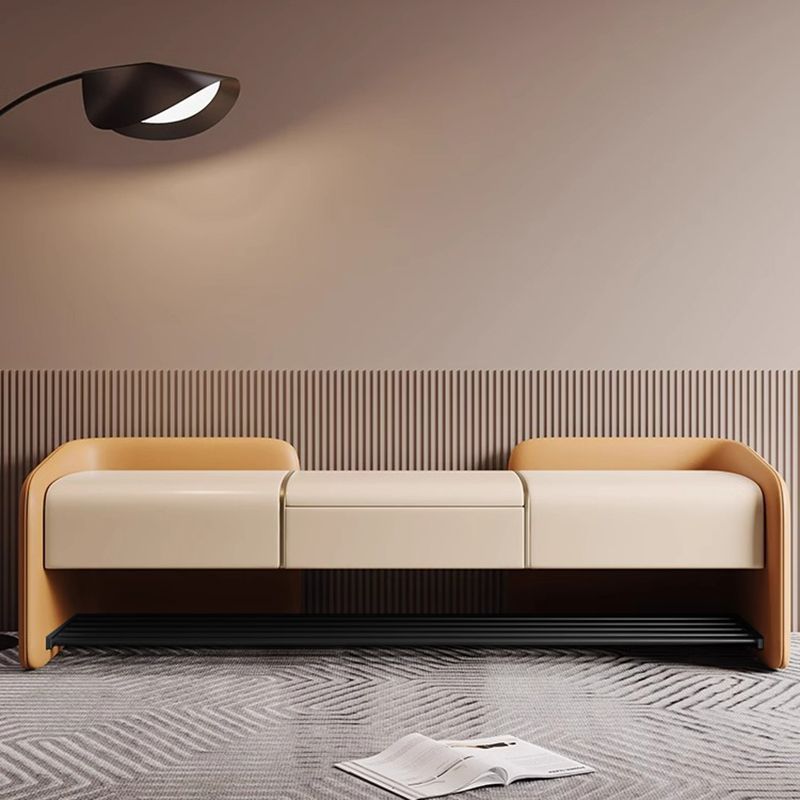 Banc à chaussures rectangulaire contemporain nordique en cuir Nappa synthétique, bois massif, contreplaqué et acier au carbone, 0/1 tiroir pour entrée 