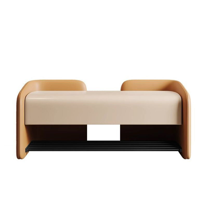 Banc à chaussures rectangulaire contemporain nordique en cuir Nappa synthétique, bois massif, contreplaqué et acier au carbone, 0/1 tiroir pour entrée 