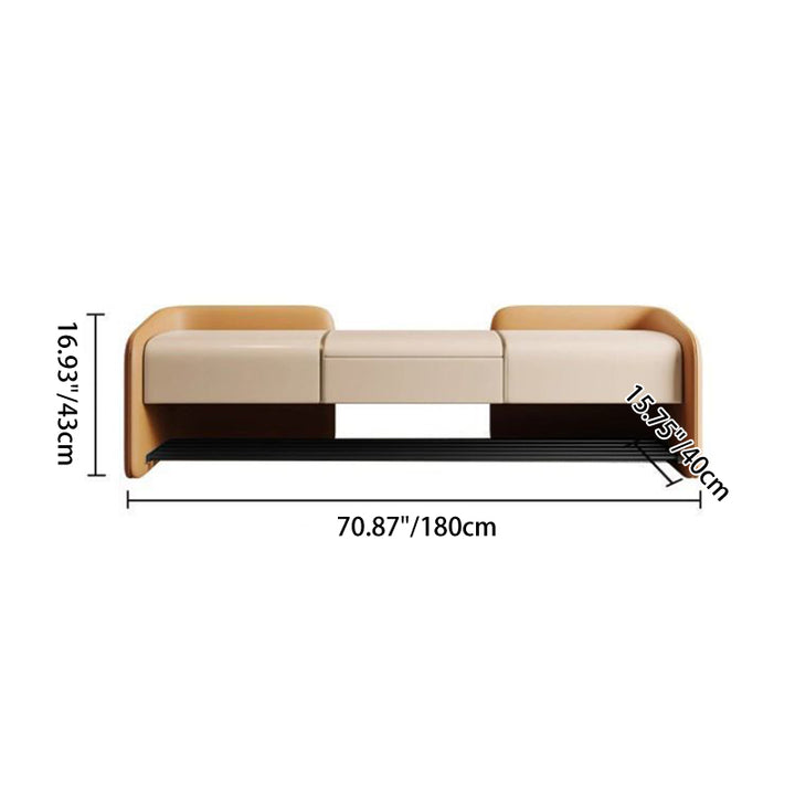 Banc à chaussures rectangulaire contemporain nordique en cuir Nappa synthétique, bois massif, contreplaqué et acier au carbone, 0/1 tiroir pour entrée 