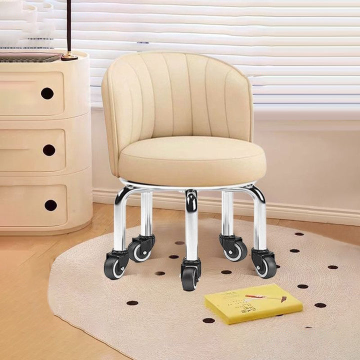 Modern Minimalist Faux Leather Iron Round Movable Low Stool For Living Room