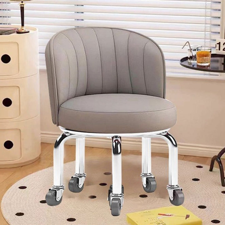 Modern Minimalist Faux Leather Iron Round Movable Low Stool For Living Room