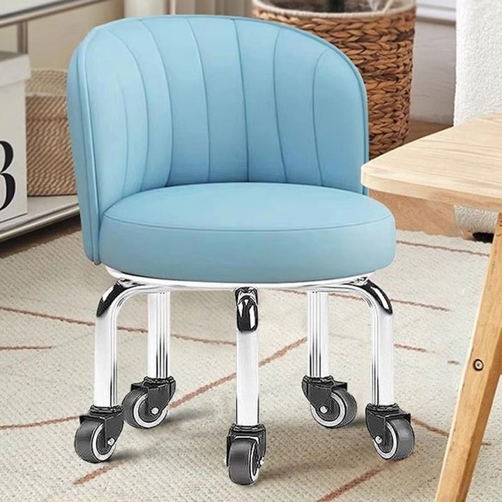 Modern Minimalist Faux Leather Iron Round Movable Low Stool For Living Room