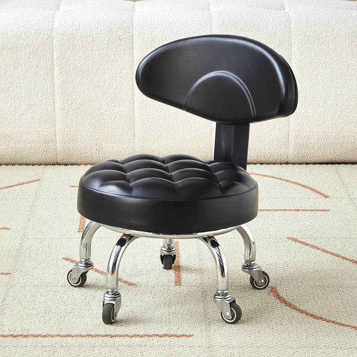 Contemporary Retro Faux Leather Carbon Steel Rubber Round Movable Low Stool Comfortable Backrest For Living Room