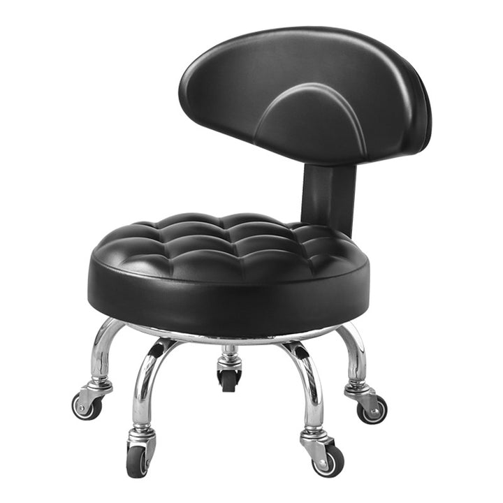 Contemporary Retro Faux Leather Carbon Steel Rubber Round Movable Low Stool Comfortable Backrest For Living Room