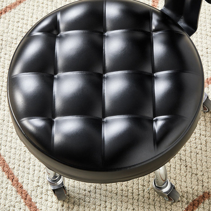 Contemporary Retro Faux Leather Carbon Steel Rubber Round Movable Low Stool Comfortable Backrest For Living Room