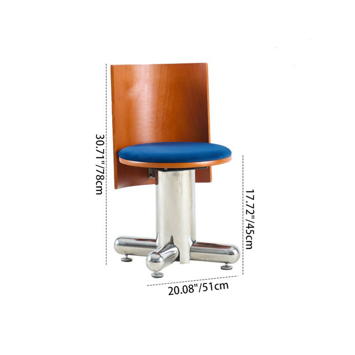 Contemporary Retro Velvet Plywood Stainless Steel Swivel Dining Chair Backrest For Dining Room & Kitchen