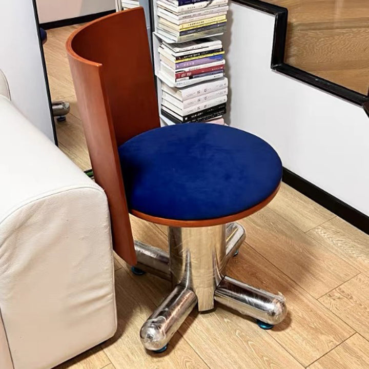 Contemporary Retro Velvet Plywood Stainless Steel Swivel Dining Chair Backrest For Dining Room & Kitchen