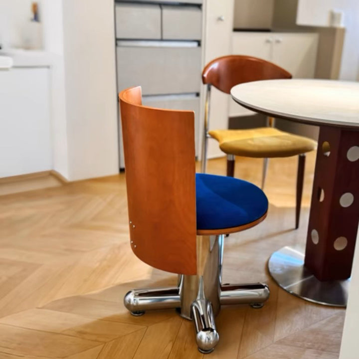 Contemporary Retro Velvet Plywood Stainless Steel Swivel Dining Chair Backrest For Dining Room & Kitchen