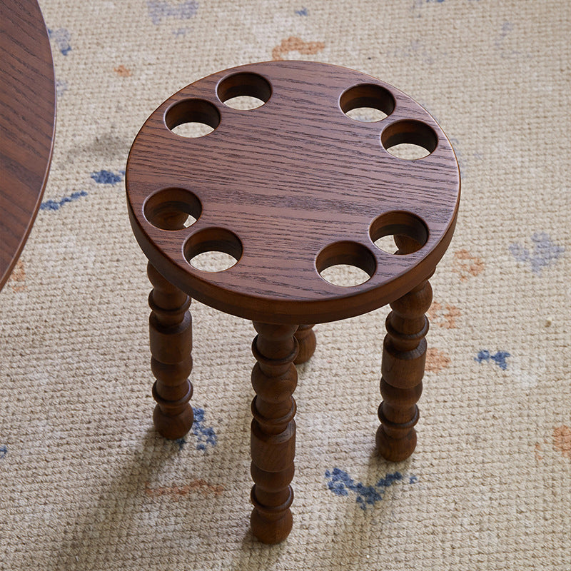 Contemporary Retro Rubberwood Round Stackable Low Stool For Living Room