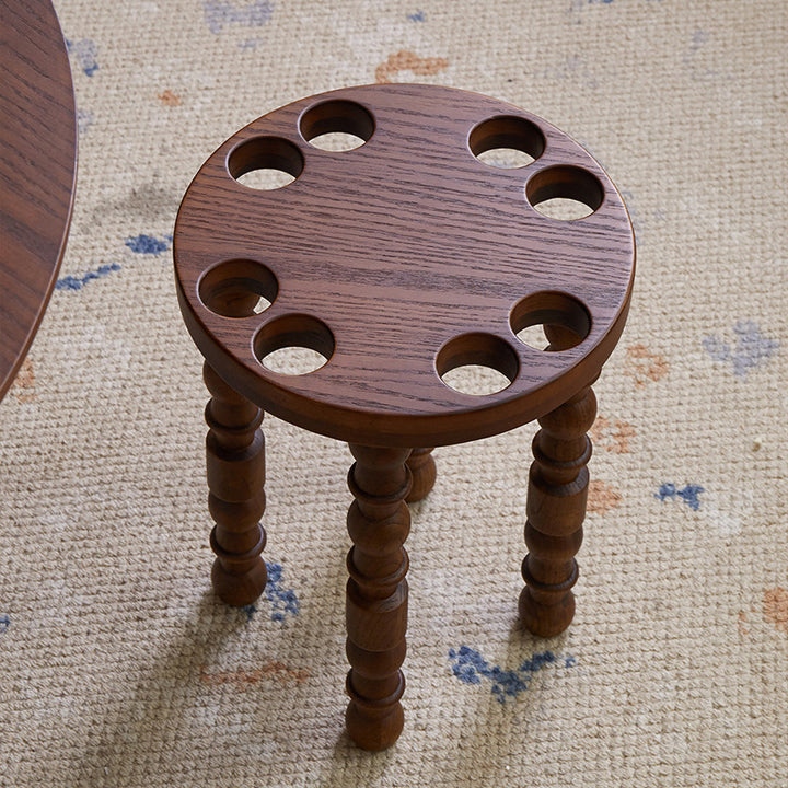 Contemporary Retro Rubberwood Round Stackable Low Stool For Living Room