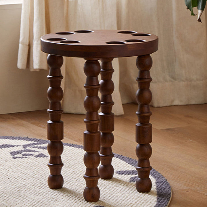 Contemporary Retro Rubberwood Round Stackable Low Stool For Living Room