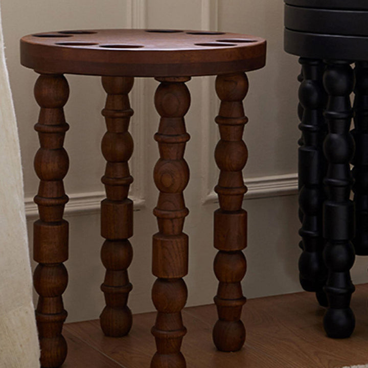 Contemporary Retro Rubberwood Round Stackable Low Stool For Living Room