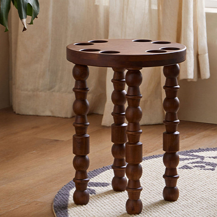 Contemporary Retro Rubberwood Round Stackable Low Stool For Living Room
