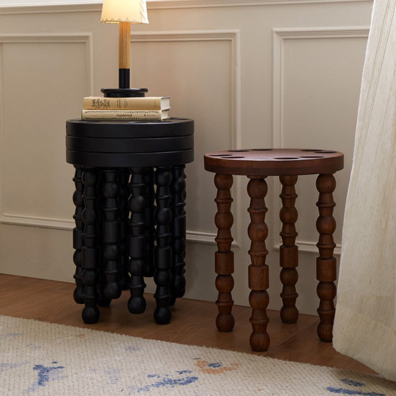 Contemporary Retro Rubberwood Round Stackable Low Stool For Living Room