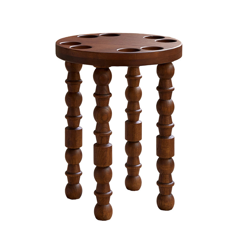Contemporary Retro Rubberwood Round Stackable Low Stool For Living Room