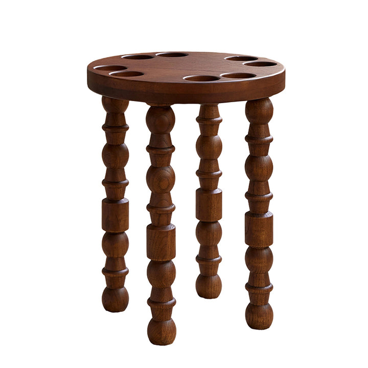 Contemporary Retro Rubberwood Round Stackable Low Stool For Living Room