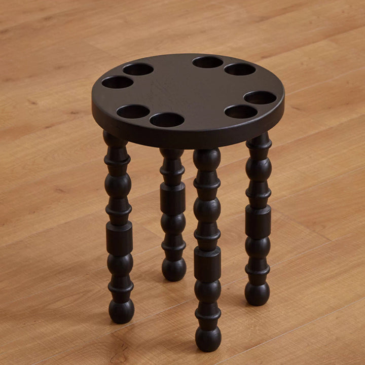 Contemporary Retro Rubberwood Round Stackable Low Stool For Living Room