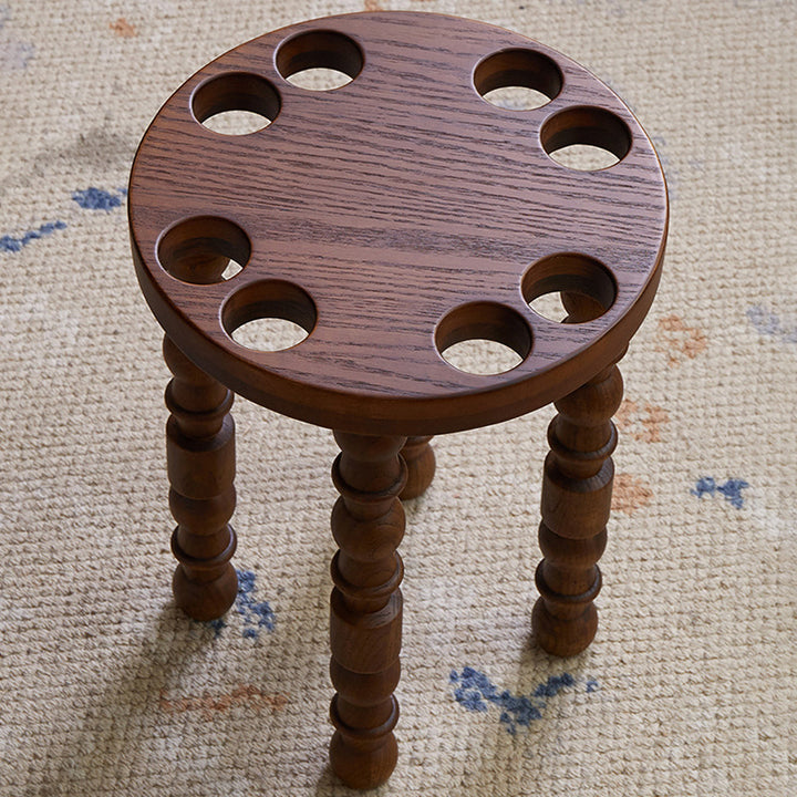 Contemporary Retro Rubberwood Round Stackable Low Stool For Living Room