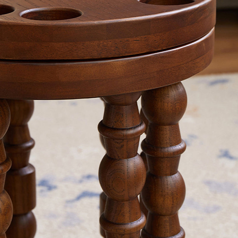 Contemporary Retro Rubberwood Round Stackable Low Stool For Living Room
